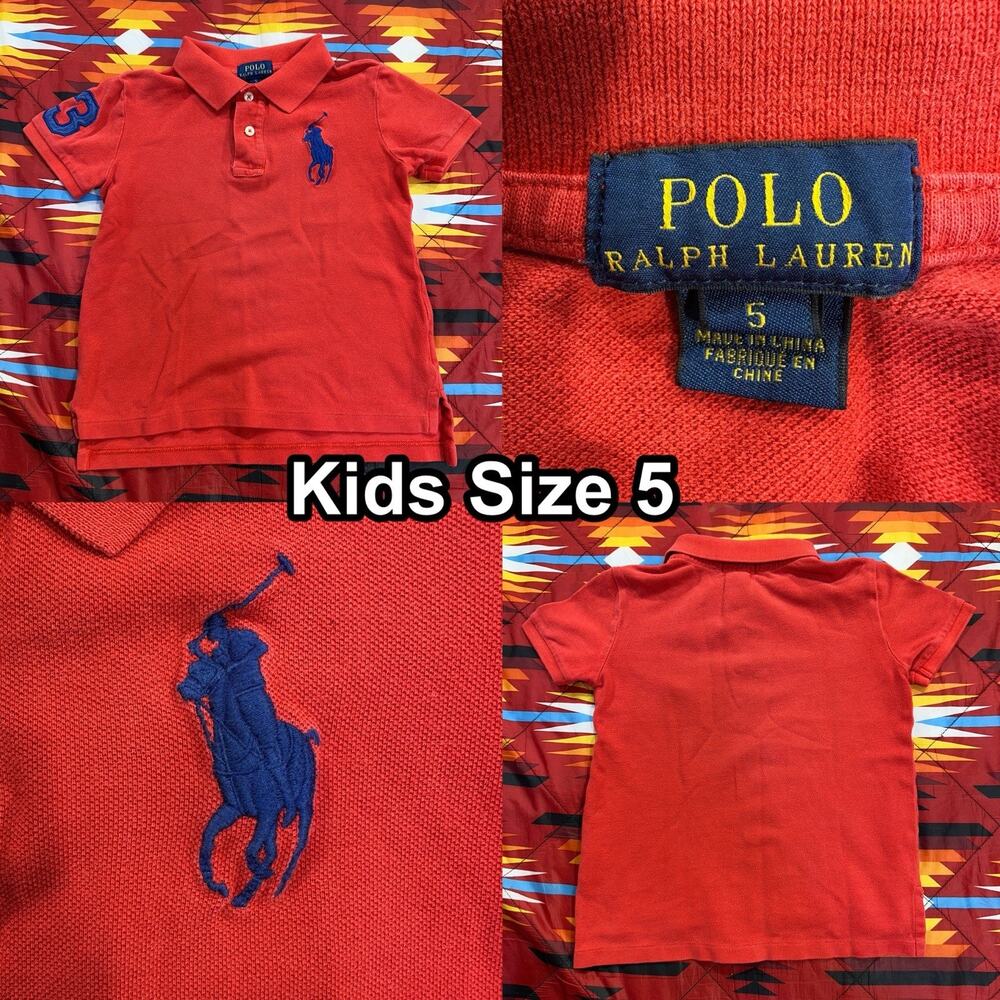 Polo Ralph Lauren Red Big Pony Short Sleeve Collared Shirt Kids Size 5